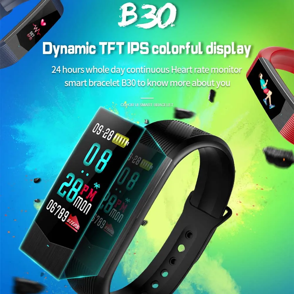Бизнес Мода Smartwatch Цвет Экран смарт браслет 24 часа непрерывного сердечного ритма