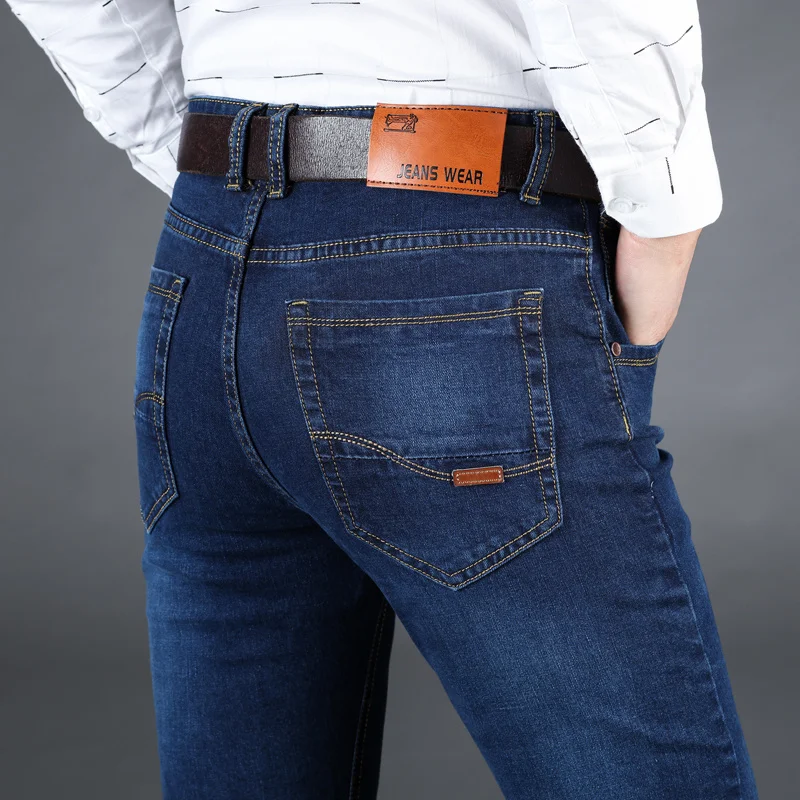 

SHZQ New Men Business Style Slim Fit Straight Jeans Fashion Classic Blue Black Male Stretch Casual Denim Trousers Plus Size 40