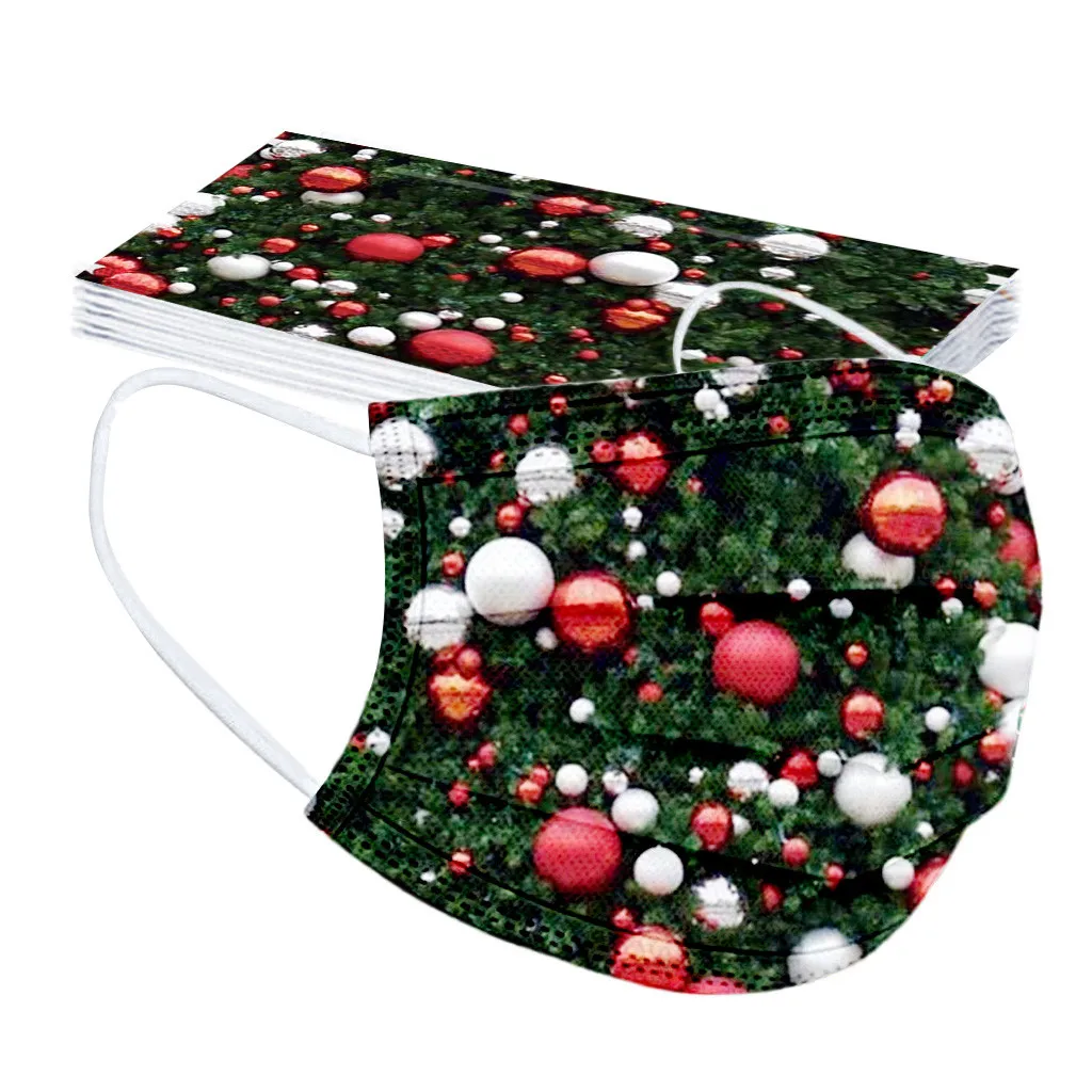 

10pc Adult Disposable Earloop Mask Multicolor Christmas Print Masks Non-woven Melt Blown 3-layer Earloop Masks Mascarilas