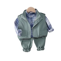 new autumn toddler casual costume spring baby boys clothes suit fashion children vest plaid shirt pants 3pcsset kids sportswear