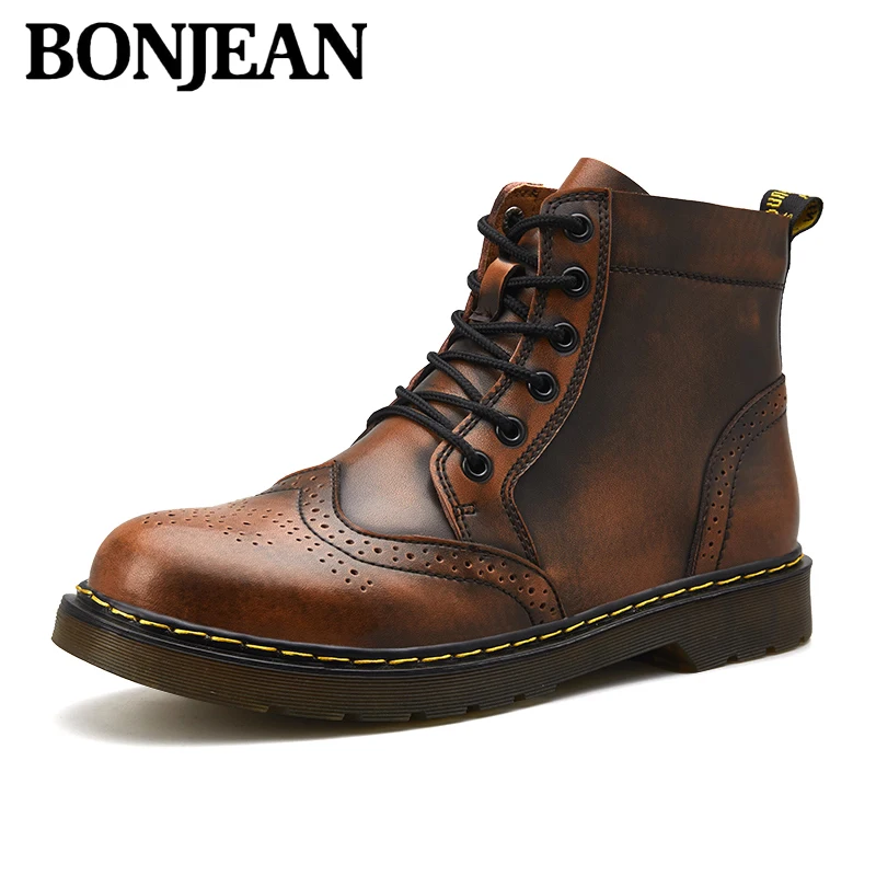 Роскошные кожаные мужские ботинки большие винтажные с перфорацией типа броги в