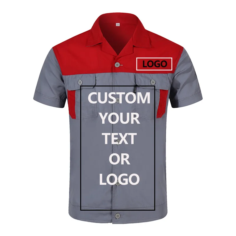 

2021 Custom Logo Workwear for Men Tops and Pants Repairman Auto Mechanics High Quality Work Clothing Two Pocket T-shirt Summer