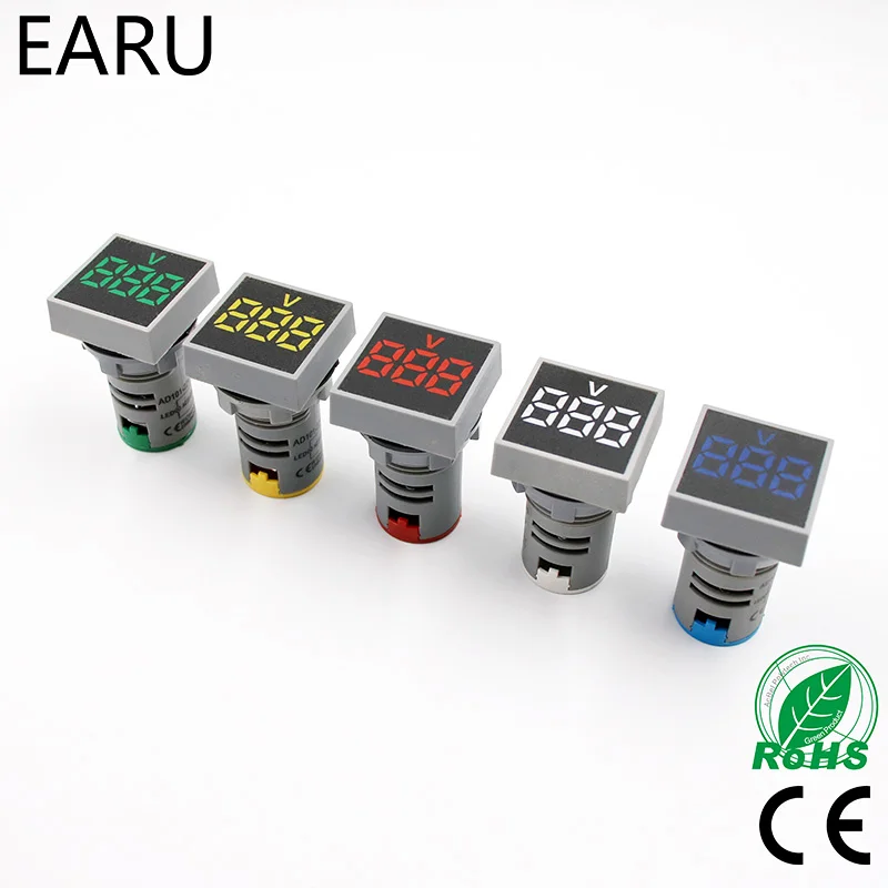 1pc Mini New 22MM AC 20-500V Voltmeter Square Panel LED Digital Voltage Meter Indicator Light Tester Red Blue Yellow Green White |