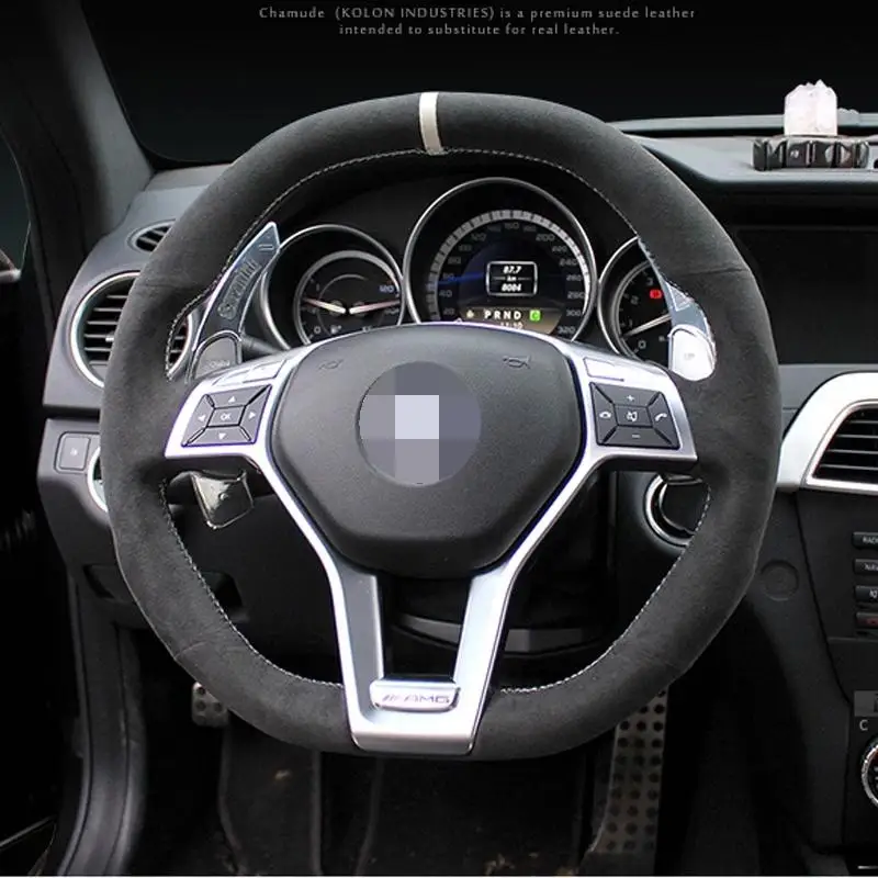 

Hand-stitched Black Suede Steering Wheel Cover For Benz C63 AMG CLA45 CLS63 AMG
