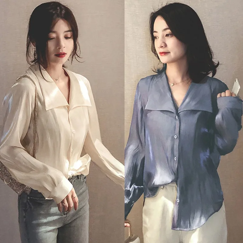 

2019 Spring Women Shirt Female Blouse Tops Long Sleeve Casual Turn-down Collar OL Style Women Loose Blouses