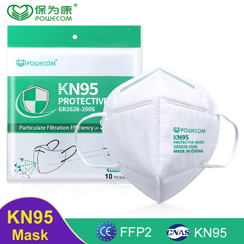 

Powecom KN95 Mask Filter Masks Cover Respirator PM2.5 filter 95% Filtration Face Mask Safety Reusable Mouth Muffle Dust Mask