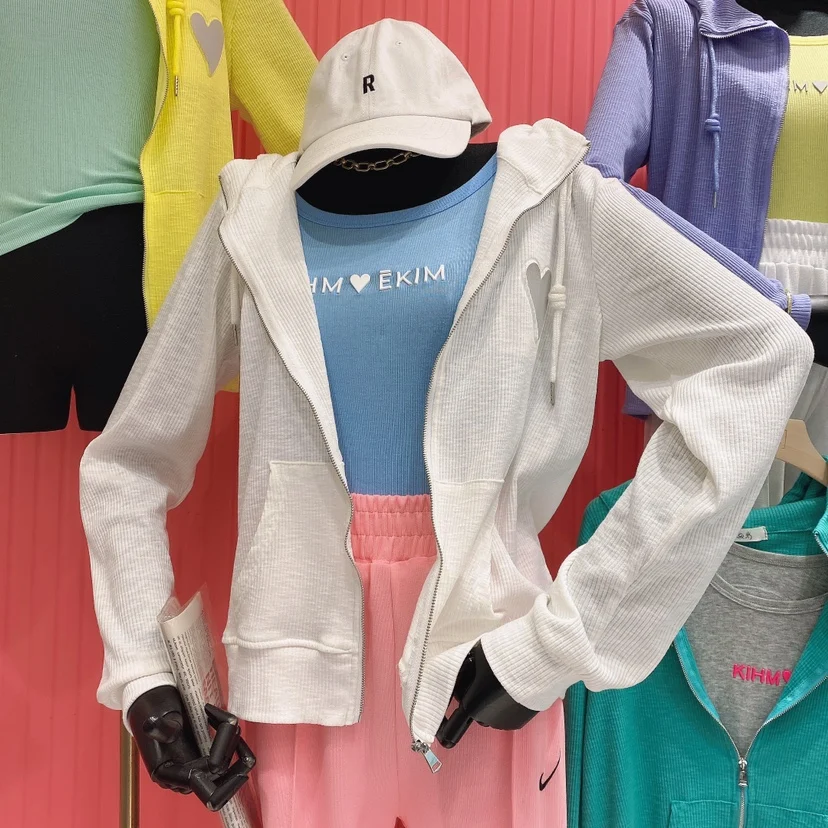 

Elegant Candy Color Long Sleeve Hoodies Jacket Spring Female New Heart Letter Casual Zipper Hooded Sports Sweatshirt Fashion Top