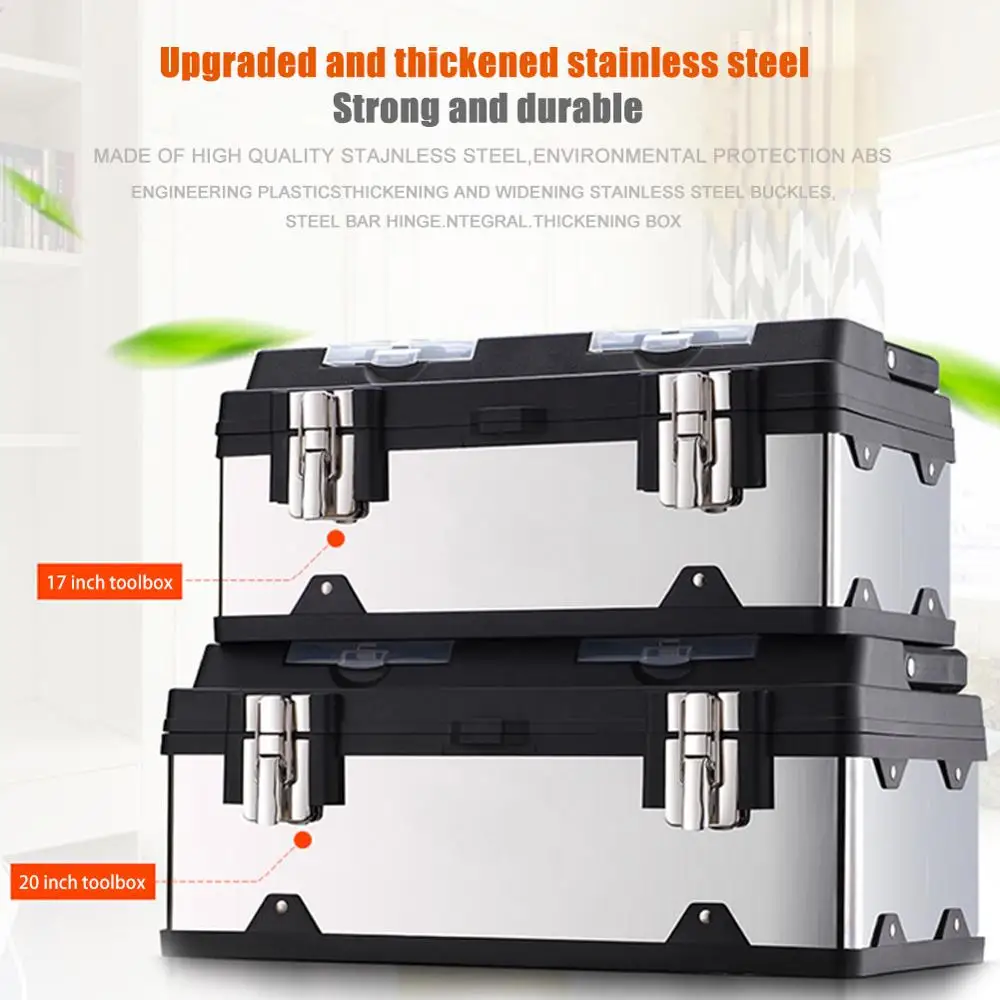

17inch/20inch Metal Toolbox Cabinet Tool Storage Box Lockable Organizer for Home Garage Stainless Steel