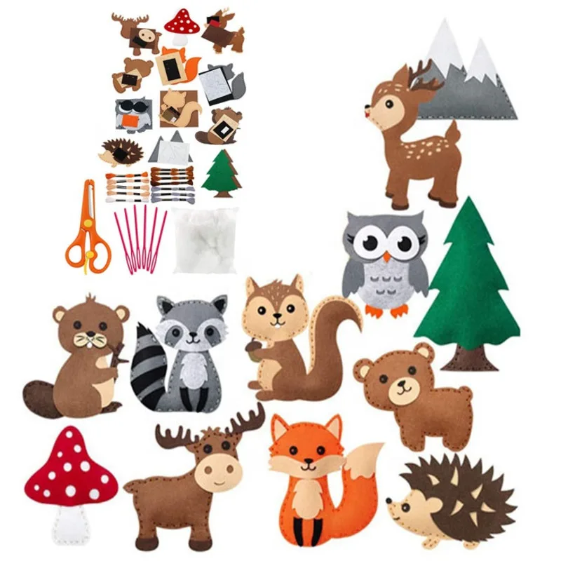 

Woodland Manualidades Animals Craft Kit Forest Creatures DIY Sewing Felt Plush Kids Beginners Educational Sewing Set Art Diy Toy
