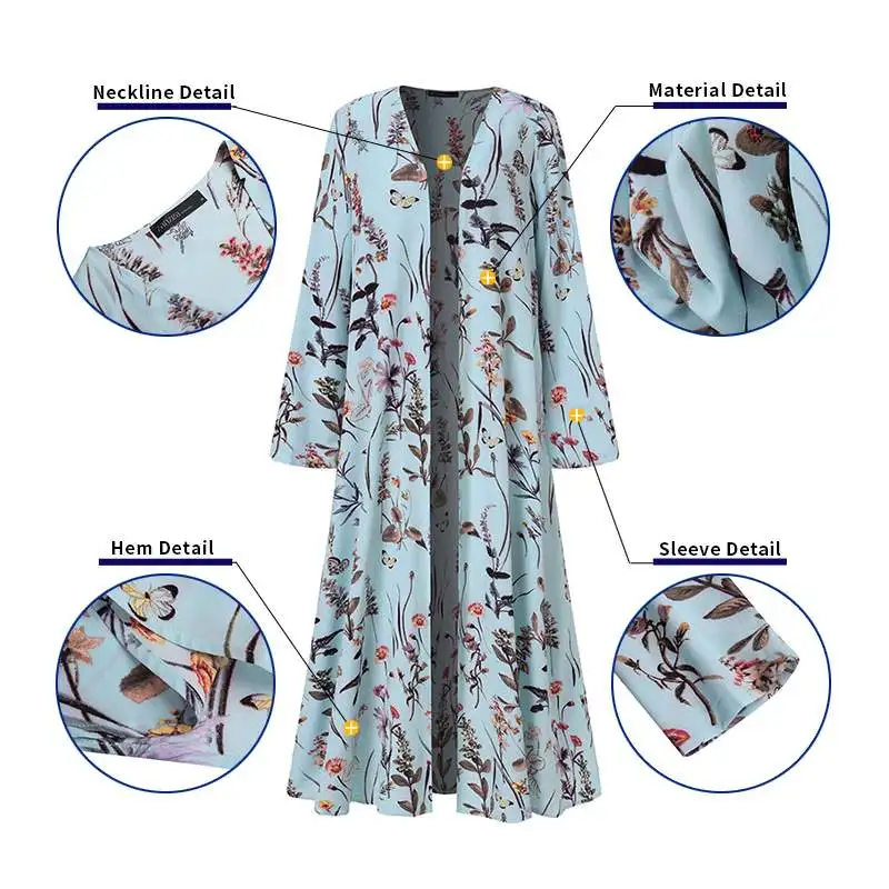 В богемном стиле с принтом кардиган для женщин длинными рукавами и цветочным