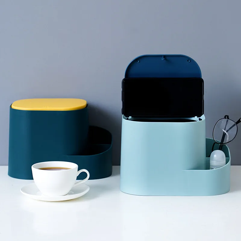 

Desktop Trash can Press The Household Living Room Plastic Trumpet With Lid Creative Waste Paper Basket Desktop Trash Canister