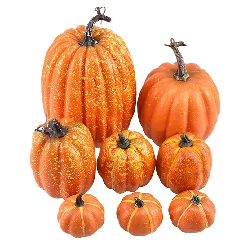 

8 Pcs Artificial Pumpkins Assorted Fake Simulation Pumpkin For Halloween Thanksgiving Party Home Decoration