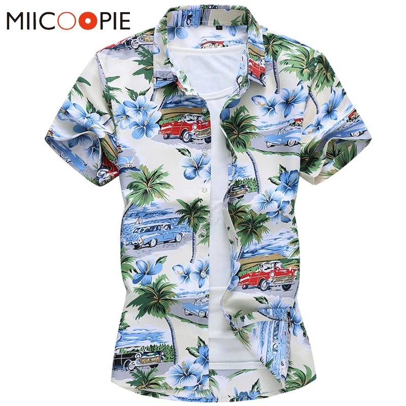 Гавайская рубашка мужская с принтом Красной машинки модная повседневная Уличная