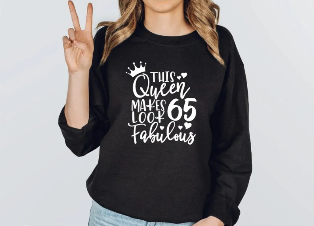 

This Queen Makes 65 Look Fabulous Crewneck Sweatshirt, Sixty Five Years Old Gift,Turning Sweater 1956 100% cotton goth kawaii