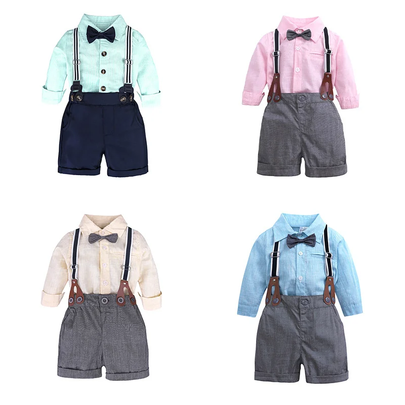 

3-24 months boys and gentleman college style long-sleeved shirt + two-piece pants, summer thin single-breasted 95% cotton