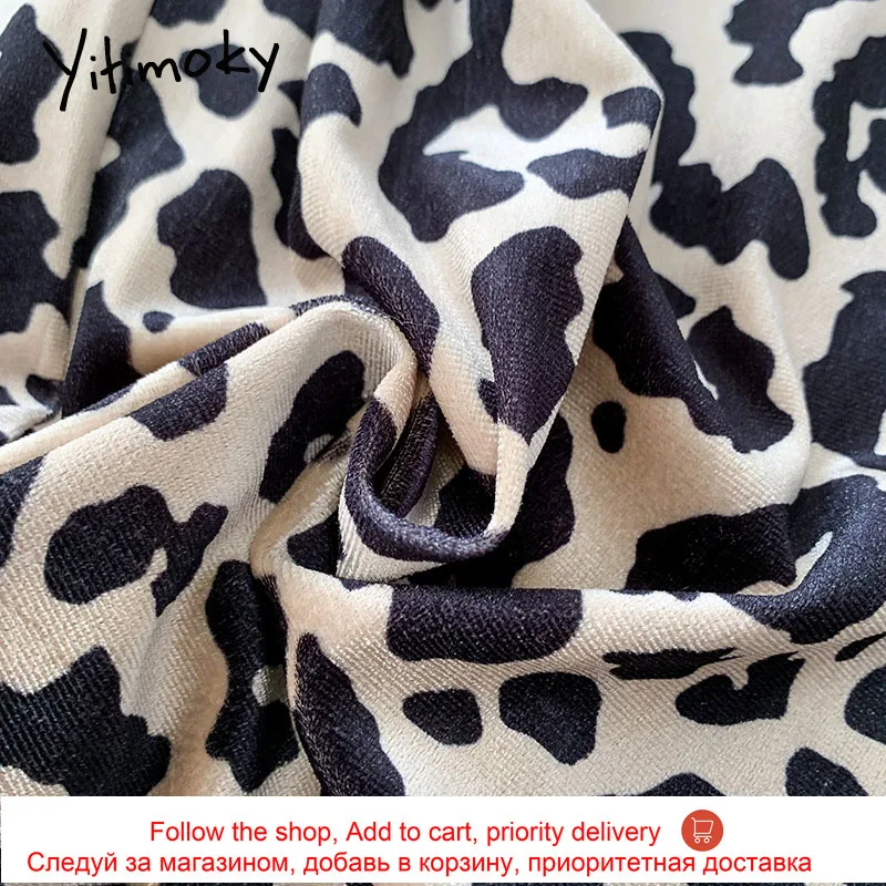 

Yitimoky High Waist Leopard Pants for Women Elastic Wide Leg Pants Pockets Loose Casual Summer 2021 New Streetwear Korean Style