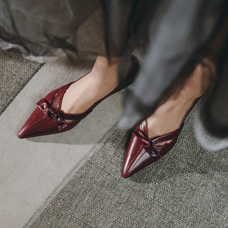 

CONASCO High Quality Genuine Leather Women Pumps Pointed Toe High Heels Basic Shoes Woman Spring New Butterfly-Knot Party Office