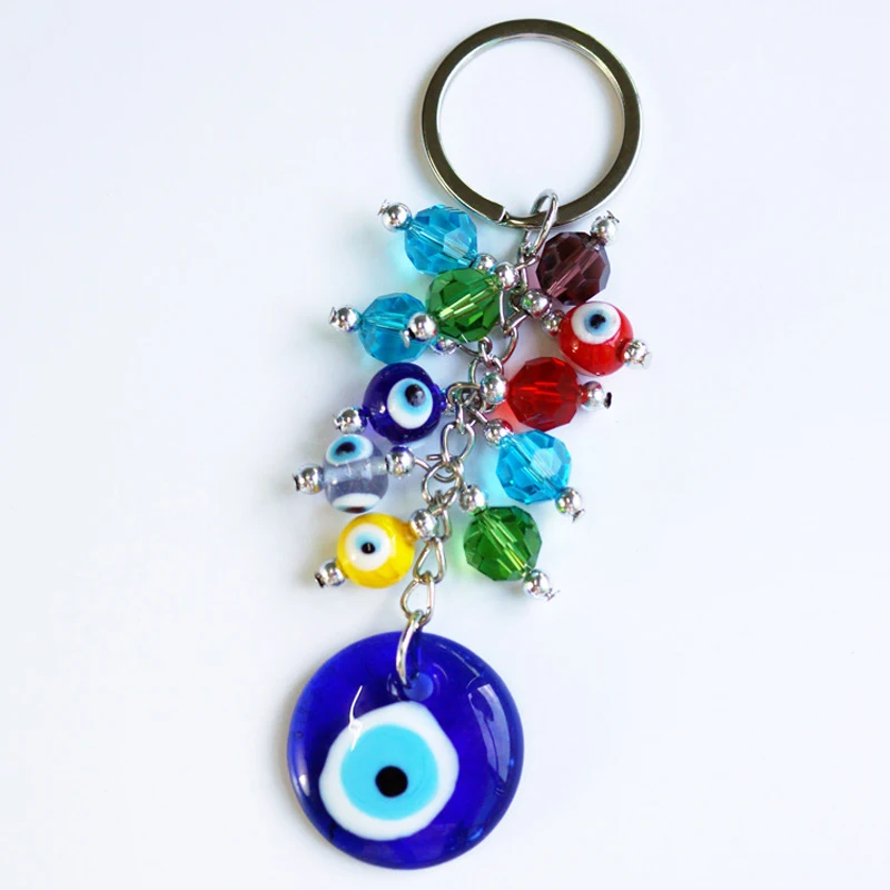 EVIL EYE подвеска с бусинами из кристаллов брелок серебряный цвет Сумочка с кольцом брелок синий турецкий глаз брелок ювелирные изделия для женщин мужчин LE244
