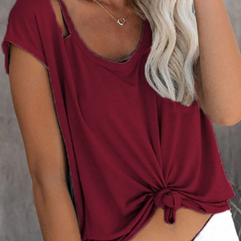 

High quality round neck loose turtleneck solid color hole woman summer fashion clothes