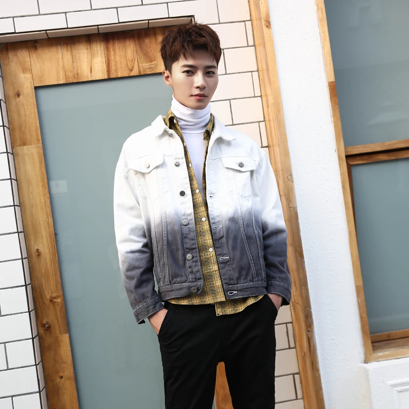 Куртка мужская джинсовая с градиентом приталенная уличная одежда из денима