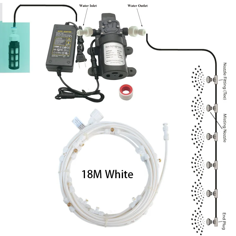 White 18M Kit 6 м-18 м садовая система водяного тумана система охлаждения водяного тумана распылитель для орошения запотевание для зеленых цветов - Цвет: White 18M Kit