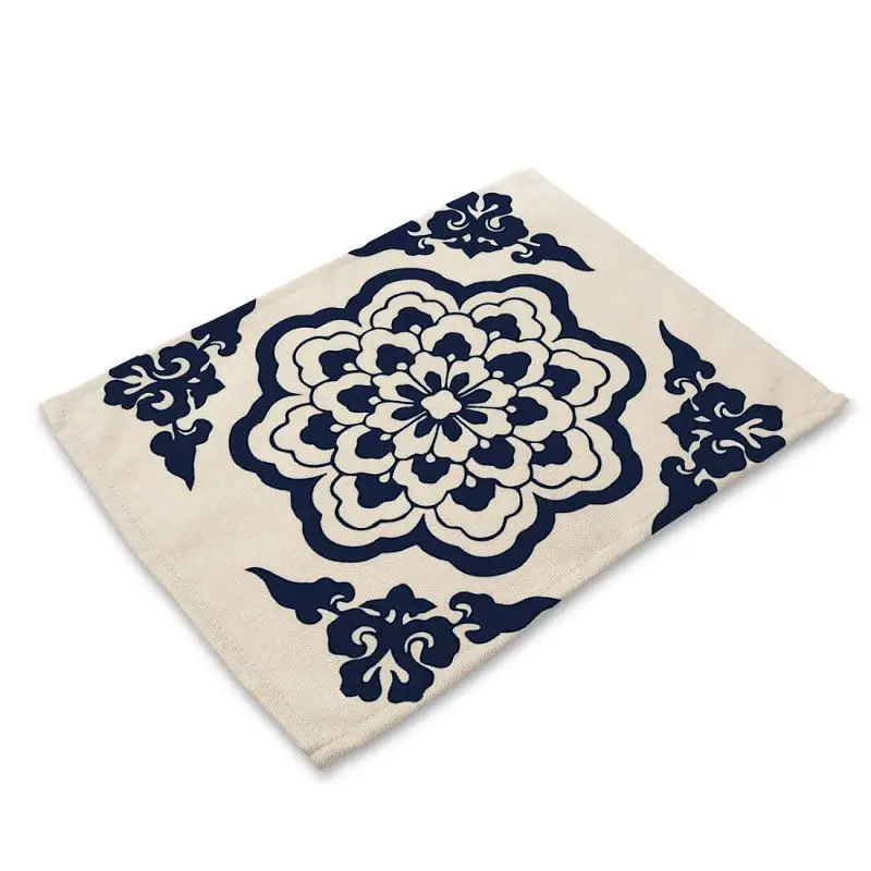 

Синие и белые хлопковые подставки в китайском стиле, декоративный коврик для стола, кухонные аксессуары для ужина