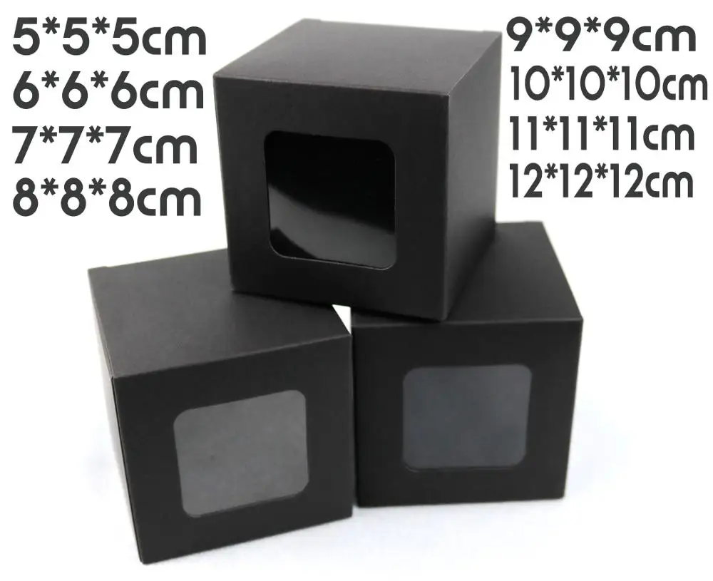 Black Square Paper Box With PVC Window Small Gift Packing Box Wedding Party Favor Present Box Cardboard Carton Box 100pcs/lot