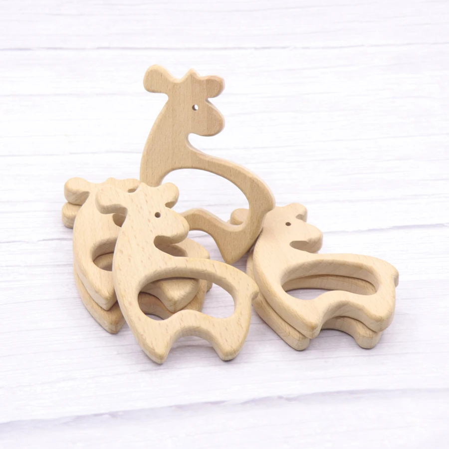 10PC Wooden Teether Olive Oil Beech Food Grade Animal DIY Pacifier Chain Baby Teether Baby Tiny Rod Rodent Baby Product