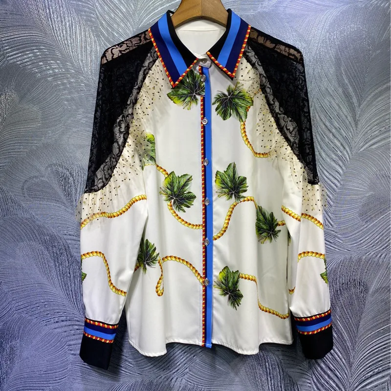 

Runway Fashion Women Spring Two Piece Outfit Retro Full Sleeve Print Blouse and Skirt Suit Matching Set Casual Party Twinset
