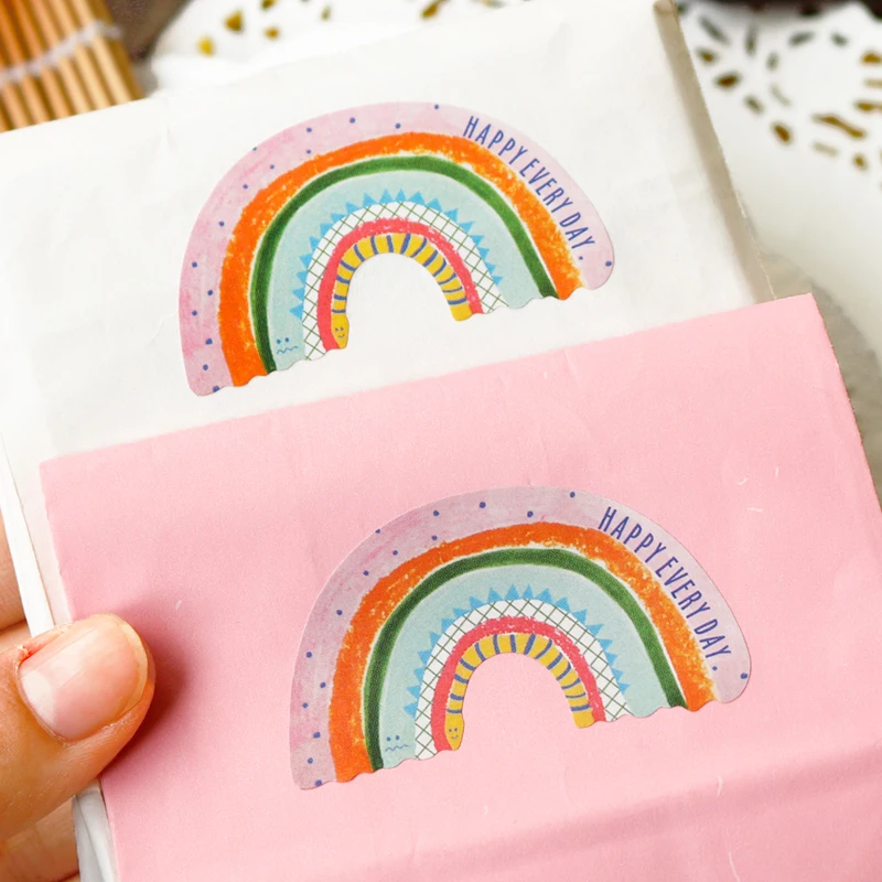 

100pcs Cute Rainbow Paper Stickers DIY Scrapbooking Diary Colorful Stationery Deco Stickers Packaging Gift Stickers
