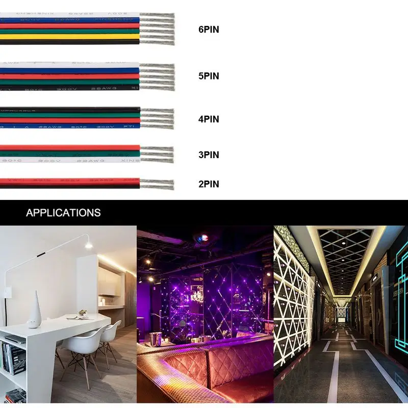 Светодиодный Удлинительный кабель 10 м/20 м/100 м 2 pin/3pin/4pin/5pin 20AWG электрический
