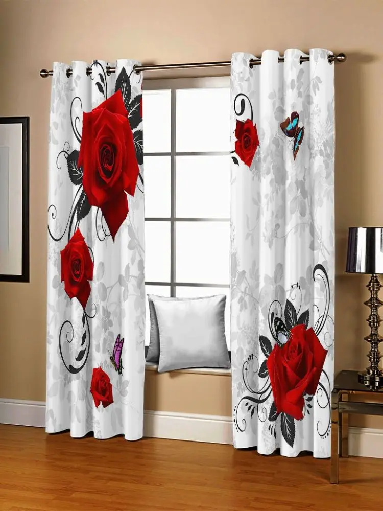 

3D занавески, розы, романтические занавески с принтом для гостиной, спальни, красные и белые занавески для отелей
