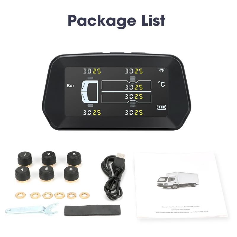 Jansite Truck TPMS Alarm Tire Pressure Sensor Monitoring System Car Tyre Pressur Solar Power Auto Security 6 sensors for RV Bus |