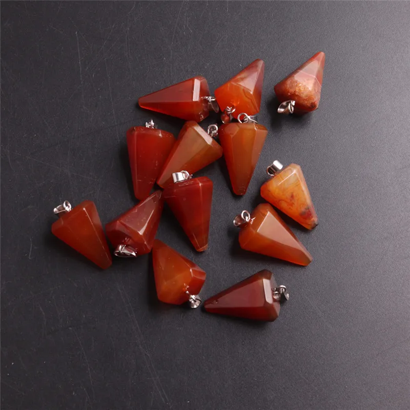 

50 pcs\lot Spirit Natural Carnelian Red Agates Hexagonal Cone Pendants Natural Stone Necklace Pendant Charms Jewelry Making