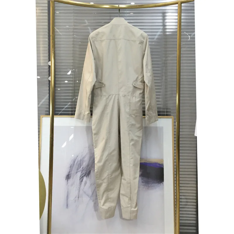 Женский Повседневный однотонный комбинезон на двойной молнии с длинным рукавом |