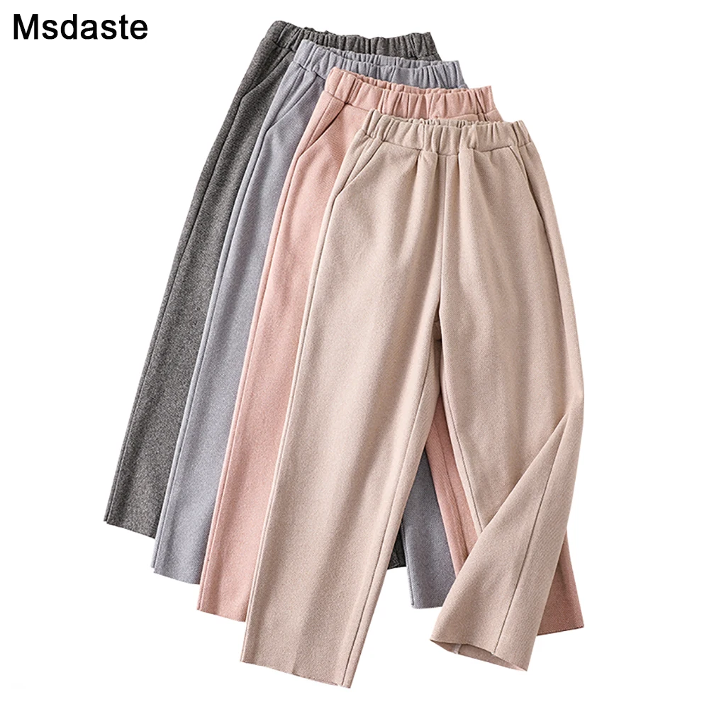 Женские Эластичные шерстяные брюки повседневные клетчатые шаровары до