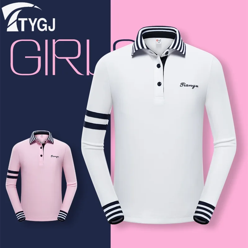 

Pgm Teenager Girls Golf T-Shirt Long Sleeve Autumn Spring Shirt Children Striped Comfortable Golf Sportwears D0815