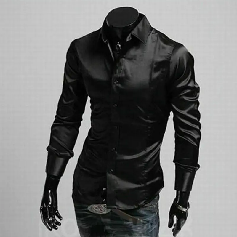 Мужская Однотонная рубашка из смесового шелка Повседневная Деловая однобортная