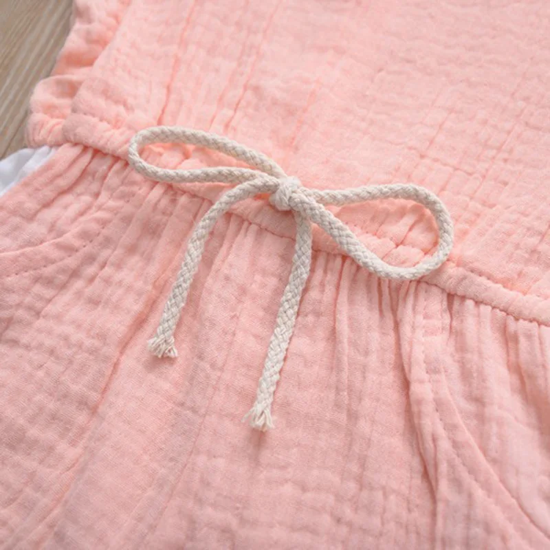 

New Style Summer Baby Girls Boys Clothes Clothing Fashion Patchwork Matching Rompers Linen Cotton Sleeveless Bow-Knot Jumpsuit
