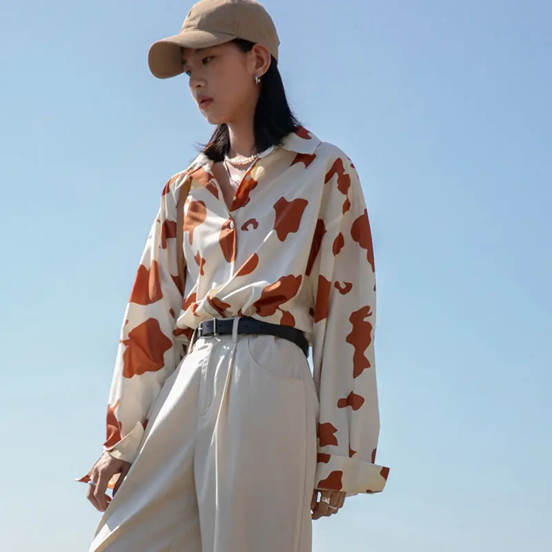 

ZCSMLL Vintage Dot Printing Women Blouses Turn-down Collar Long Sleeve Loose Female Shirt 2021 Korean Fashion Spring Summer