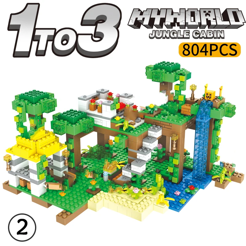 804 шт My World Jungle Base Cabin модель строительных блоков совместимая домашняя игрушка для
