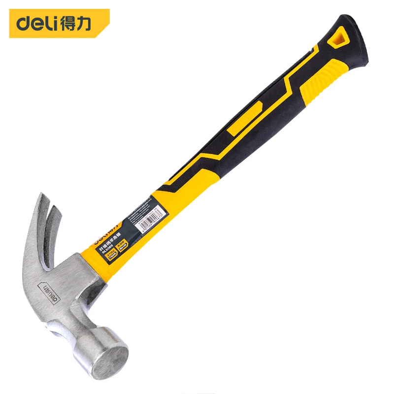 Deli Round Head Fibre Handle Claw Hammer Professional Joinery Home Carpentry V-Horn Hammer Nail Hammer Non-Slip Multi-Function