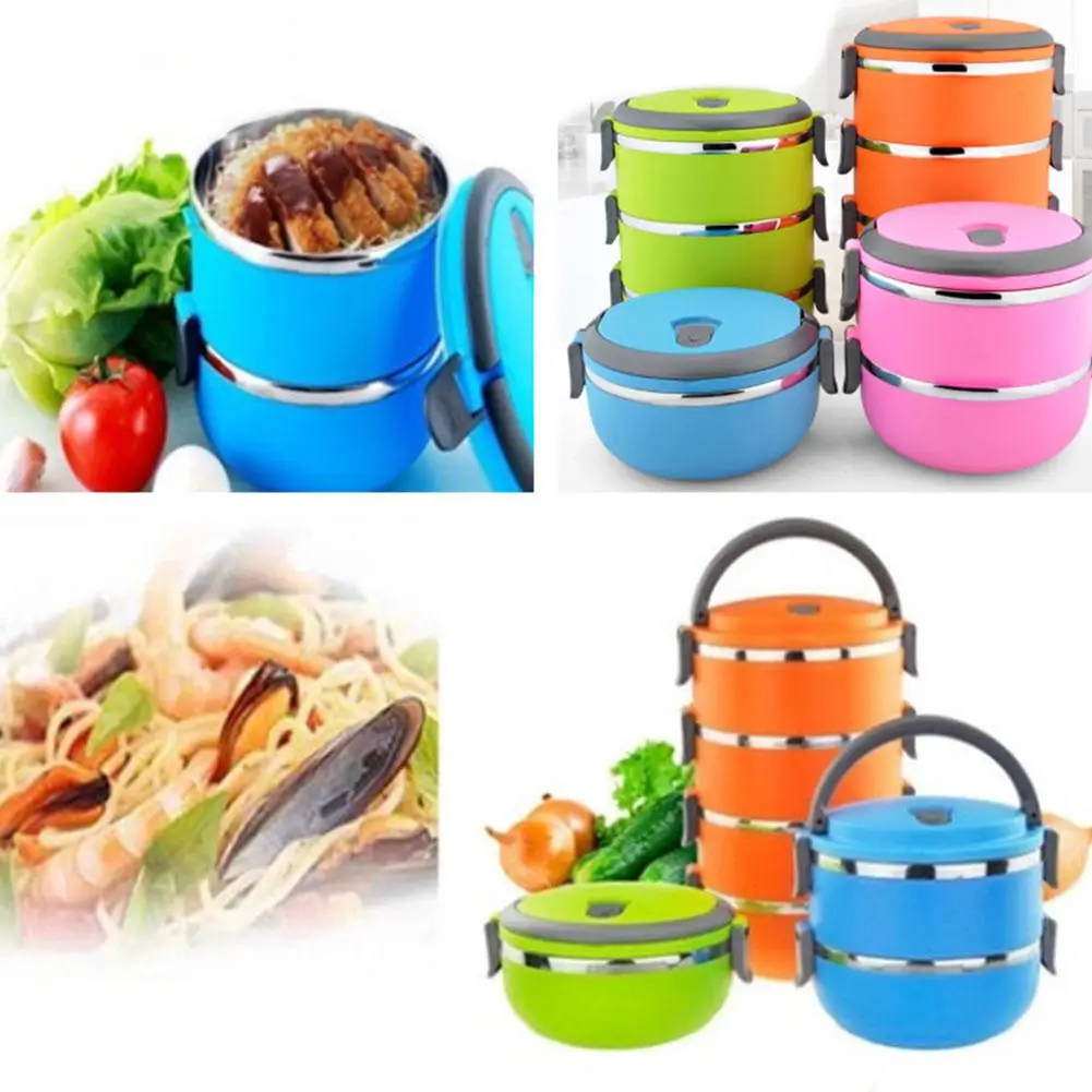 Микроволновая печь Bento Box из нержавеющей стали Круглый герметичный термоизоляционный Ланч-бокс герметичный детский портативный контейнер для еды 1 шт
