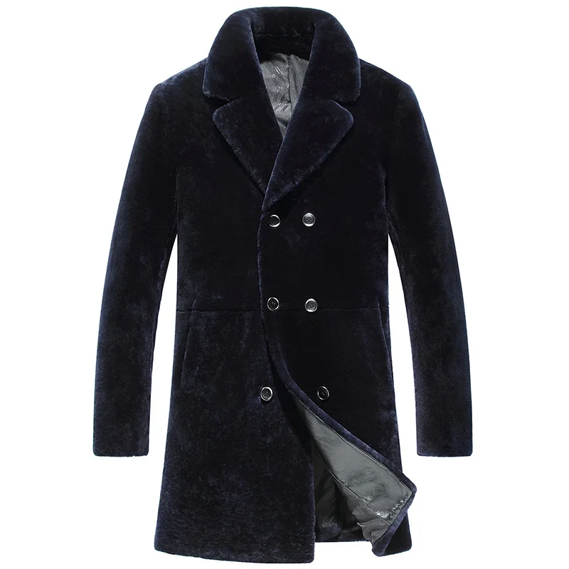 

Men's Winter Jacket Real Men Shearling Wool Coat Luxury Jackets Male Long Coats Natural Fur Erkek Mont KJ797