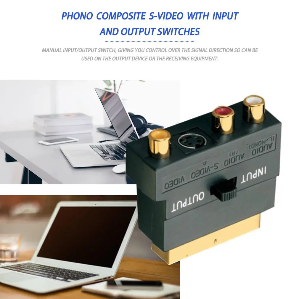 Адаптер SCART с AV блоком на 3 RCA Phono Composite S Video переключателем In/Out Scart адаптер SVHS для