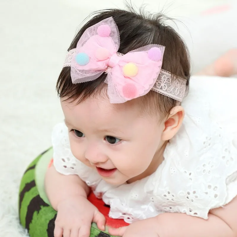 Модные кружевные сетчатые повязки на голову с бантом для маленьких девочек