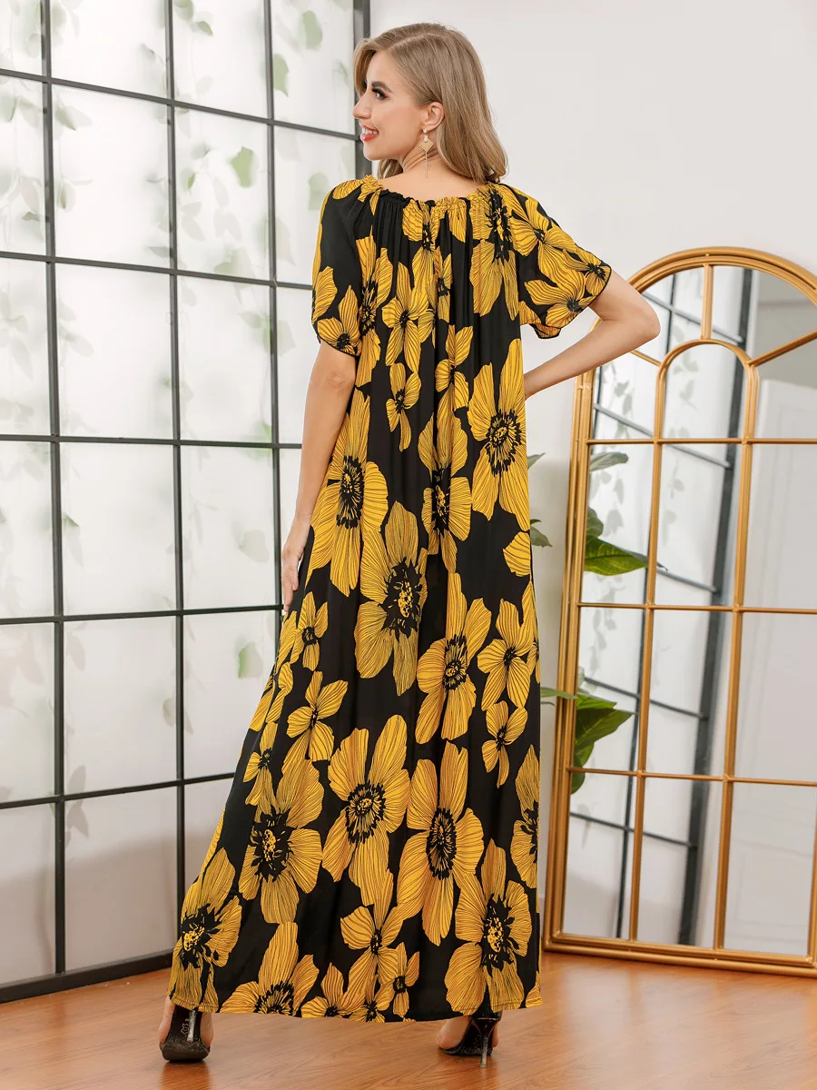 

Women Sweet Casual Printed Dress Long Skirt Dress Long Dress Arabic Dress Loose fit dress summer boho dress vintage dresses