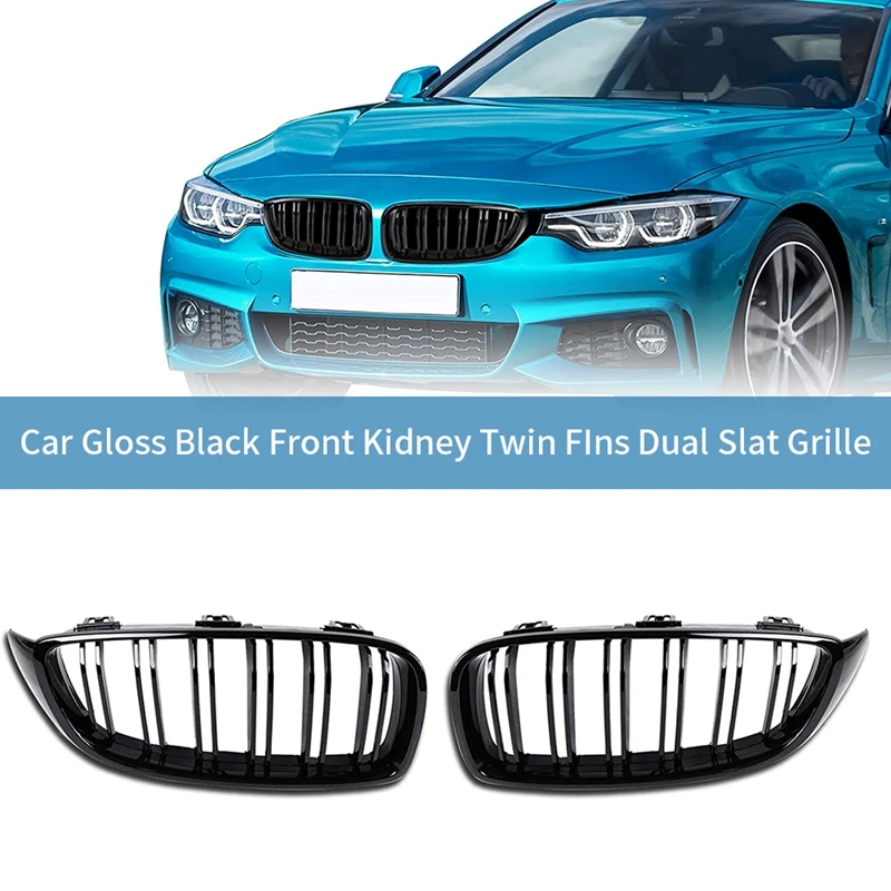 

Car Gloss Black Front Kidney Twin FIns Dual Slat Grille For-BMW 4 Series F32 F33 F36 F80 F82 F83 2015-2019