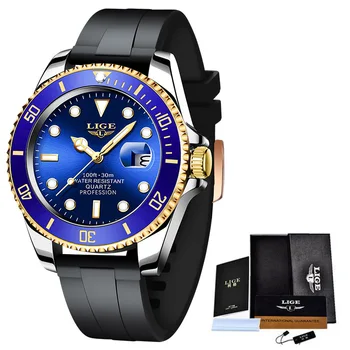 2021 LIGE Top Brand Luxury Mens Watches Business 30M Waterproof Quartz Watch For Men Sport Silicone Strap Wristwatch Male+Box Other Image