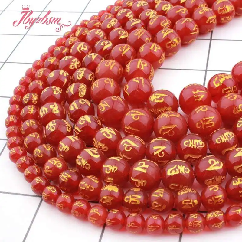 

Natural Round Mantra Tibetan Agates Red Carved Loose 6/8/10/12MM Stone Beads For Necklace Bracelet DIY Jewelry Making Strand 15"